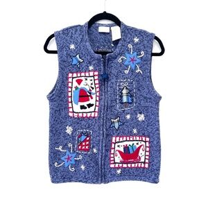 Bobbie Brooks Christmas blue‎ knitted sweater vest S